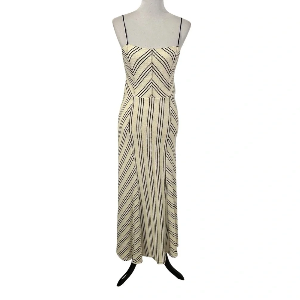 Free People Women Chevron Backless Strappy Knit Midi Dress Sz Medium Cream Black